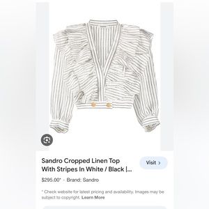 Sandro Cropped Linen Top with Stripes - New Without Tags